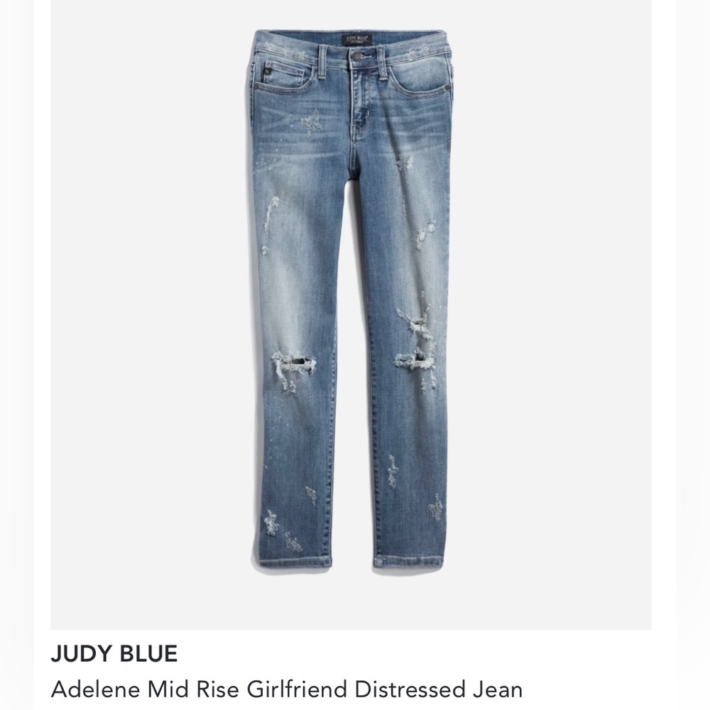 Judy Blue jeans. Size 12P Adelene mid rise girlfriend distressed jean.